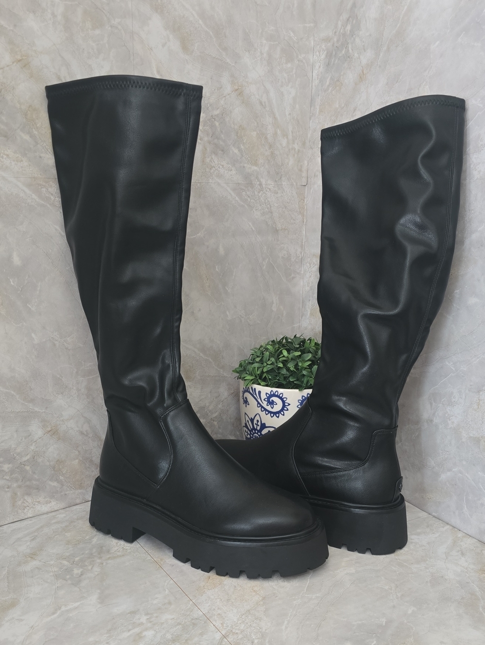 ALDO Carelden Knee High Boots Black Lug Sole Platform Size 10